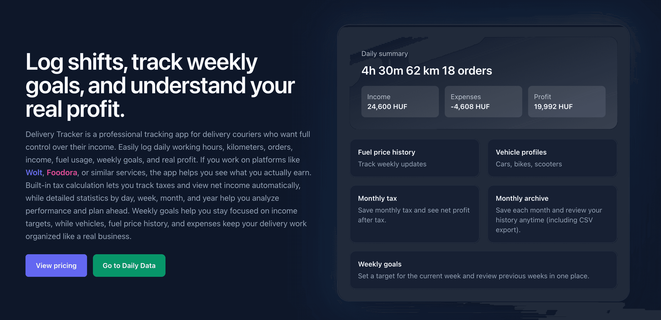 Delivery Tracker – SaaS platform futárok bevétel- és költségkövetésére